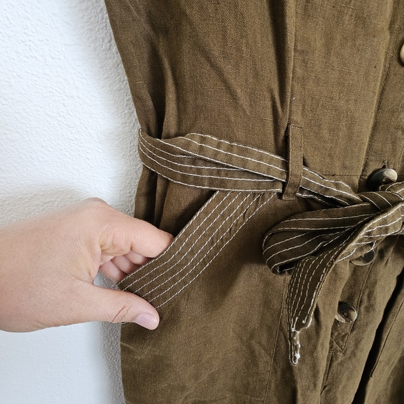 Anthropologie Rhian Belted Button Jumpsuit | Size 10 | Olive Green - Picture 5 of 14